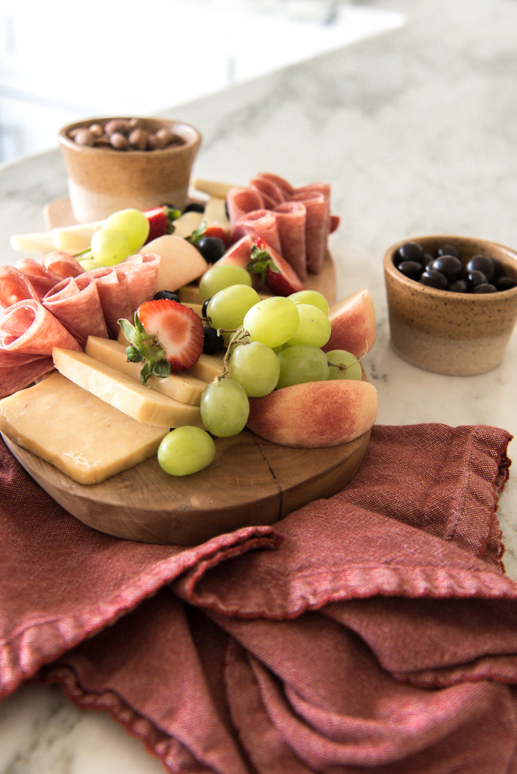 Olive Wood Cheese Board and Nesting Bowl Set