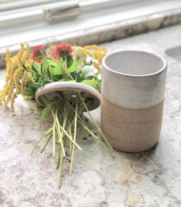 Utensil Caddy/Flower Vase with Vase Frog - White Glaze on Natural Clay Body