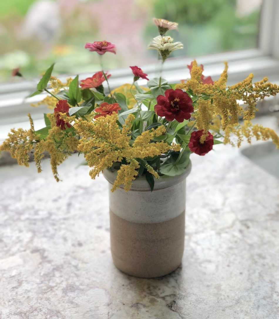 Utensil Caddy/Flower Vase with Vase Frog - White Glaze on Natural Clay Body