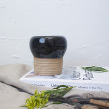 Load image into Gallery viewer, Pedestal Pots - Set of 2 - Black Glaze on Natural Clay Body
