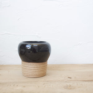 Pedestal Pots - Set of 2 - Black Glaze on Natural Clay Body