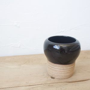 Pedestal Pots - Set of 2 - Black Glaze on Natural Clay Body