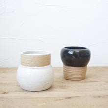 Load image into Gallery viewer, Pedestal Pots - Set of 2 - Black Glaze on Natural Clay Body
