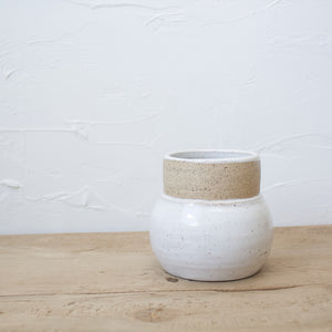 Pedestal Pots - Set of 2 - White Glaze on Natural Clay Body