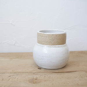 Pedestal Pots - Set of 2 - White Glaze on Natural Clay Body