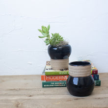 Load image into Gallery viewer, Pedestal Pots - Set of 2 - Black Glaze on Natural Clay Body
