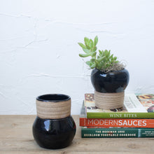 Load image into Gallery viewer, Pedestal Pots - Set of 2 - Black Glaze on Natural Clay Body
