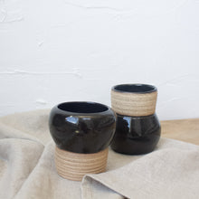 Load image into Gallery viewer, Pedestal Pots - Set of 2 - Black Glaze on Natural Clay Body
