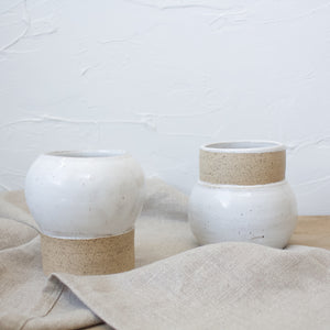 Pedestal Pots - Set of 2 - White Glaze on Natural Clay Body