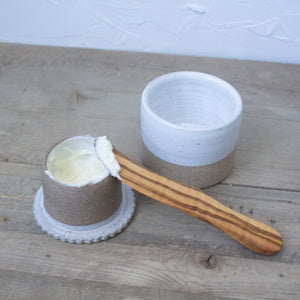 French Butter Urn - White Glaze on Natural Clay Body