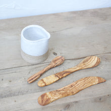 Load image into Gallery viewer, Pitcher with Olive Wood Garnish Utensils - White Glaze on Natural Clay Body
