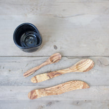 Load image into Gallery viewer, Pitcher with Olive Wood Garnish Utensils - Black Glaze on Natural Clay Body
