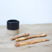 Load image into Gallery viewer, Pitcher with Olive Wood Garnish Utensils - Black Glaze on Natural Clay Body
