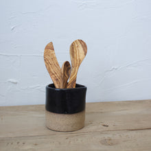 Load image into Gallery viewer, Pitcher with Olive Wood Garnish Utensils - Black Glaze on Natural Clay Body
