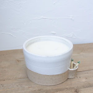 Match Striker Candle - Jumbo Triple Wick - White Glaze on Natural Clay Body