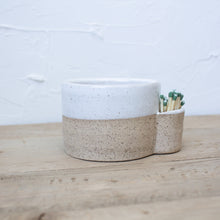 Load image into Gallery viewer, Match Striker Candle - 16 oz. Double Wick - White Glaze on Natural Clay Body
