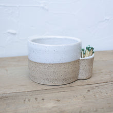 Load image into Gallery viewer, Match Striker Candle - 16 oz. Double Wick - White Glaze on Natural Clay Body
