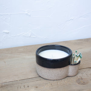 Match Striker Candle - 8 oz. Single Wick - Black Glaze on Natural Clay Body