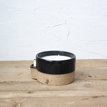 Load image into Gallery viewer, Match Striker Candle - 16 oz. Double Wick - Black Glaze on Natural Clay Body
