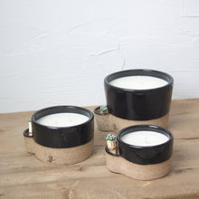 Load image into Gallery viewer, Match Striker Candle - Jumbo Triple Wick - Black Glaze on Natural Clay Body
