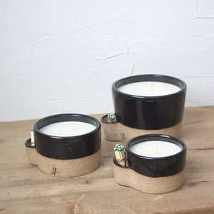 Match Striker Candle - 16 oz. Double Wick - Black Glaze on Natural Clay Body